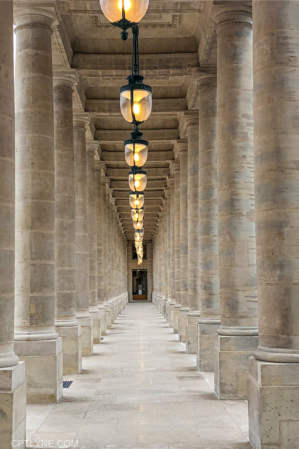 Symmetrical view of the colomn near Jardin du Palais Royal in Paris. A free place to visit. 